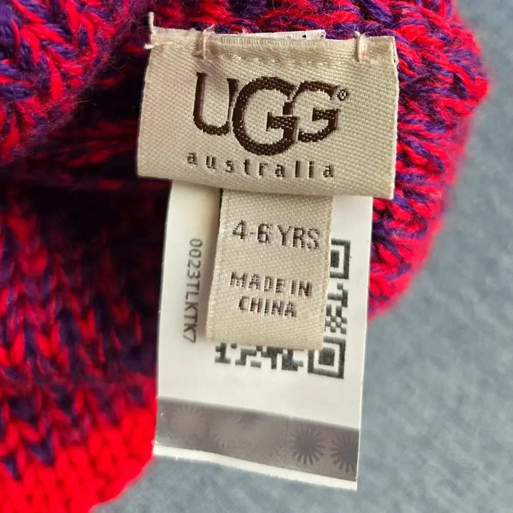 UGG Australia Knit Beanie Hat Kids 4-6Y Pom Red Pink Purple Green